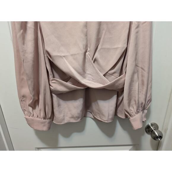 Express Satin Crew Neck Puff Sleeve Wrap Top Mauve Pink Size M Casual Work - Picture 5 of 10
